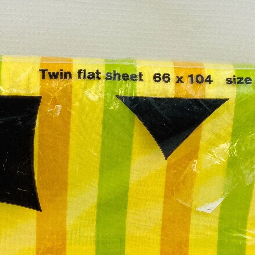 Vtg Mohawk Tastemaker Twin Flat Bed Sheet Striped Green Orange‎ Yellow Muslin